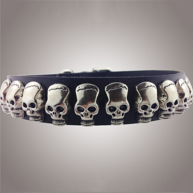 Silvel Skull Studded Accessories Adjustable Soft Genuine Leather Dog Collars For Small Medium Large Dogs collier chien cuir