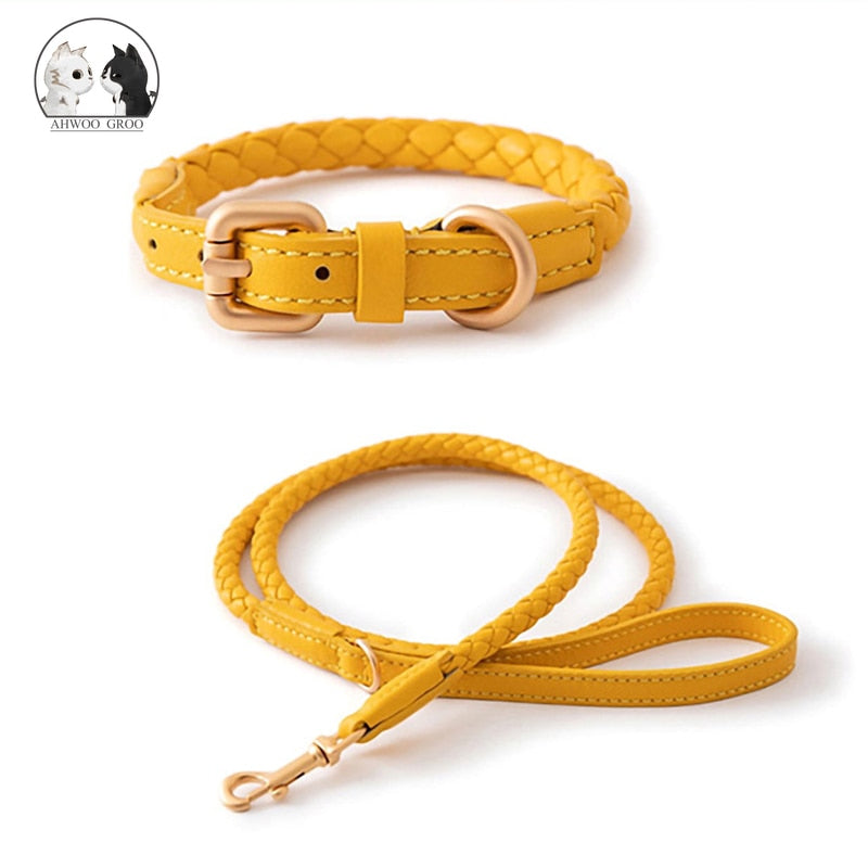 Pet Dog Adjustable Leather Collar Leash Set For Small Medium Large