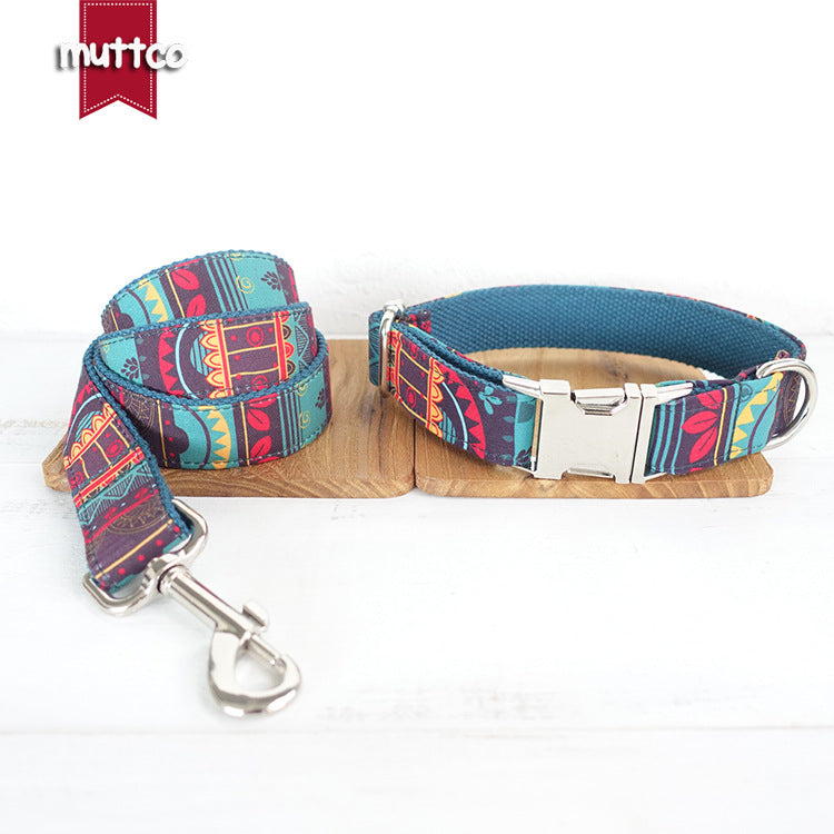 Muttco design pattern dog circle color flower pattern traction set metal buckle dog circle foreign trade new