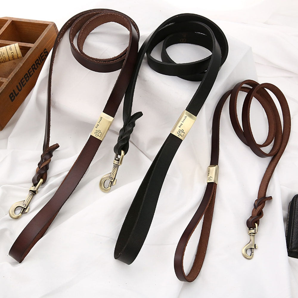 Genuine Leather Dog Leash Small Medium Large Dogs Pet Walking Leash Training Leads 120cm Length Width 1.2 / 2.0cm Black Brown
