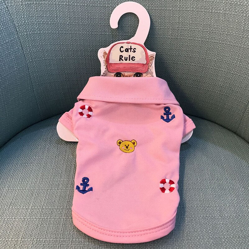 Polo in misto cotone con applicazioni di Ancore e Orsetti per i nostri Lupetti di Mare. Abbigliamento per cani, gatti e animali domestici.