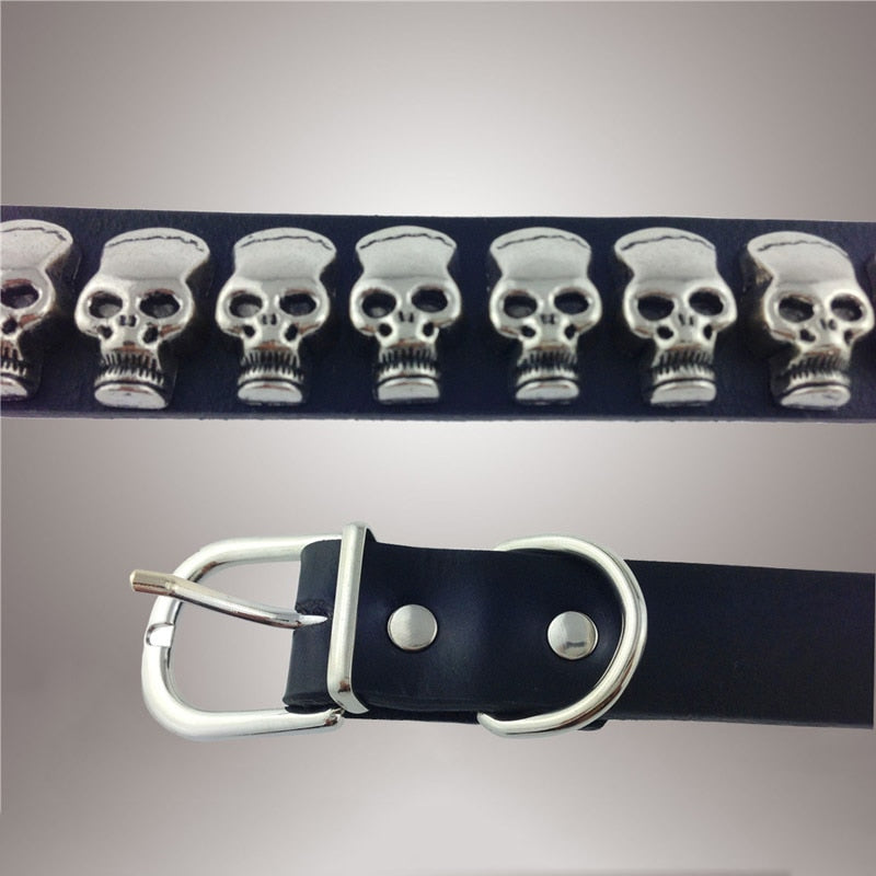Silvel Skull Studded Accessories Adjustable Soft Genuine Leather Dog Collars For Small Medium Large Dogs collier chien cuir