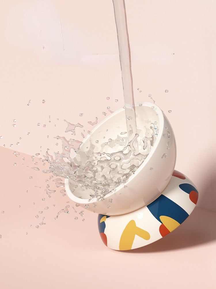 Cat Bowl Ceramic Water Bowl Cat Food Bowl Protect Cervical Spine Cat Oblique Mouth High Bowl Dog Cat Pet Products pet food bowl