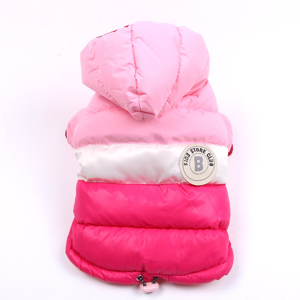 Delizioso caldo piumino con cappuccio per lui e per lei. Per cani, gatti e animali domestici.