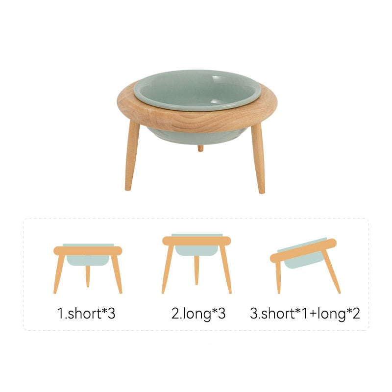 800ml Cat Food Water Bowl with Wood Stand Small Medium Dogs Elevated Drinking Eating Feeder Pet Ceramic Feeding Supplies