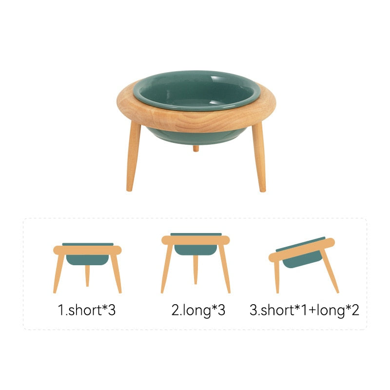 800ml Cat Food Water Bowl with Wood Stand Small Medium Dogs Elevated Drinking Eating Feeder Pet Ceramic Feeding Supplies