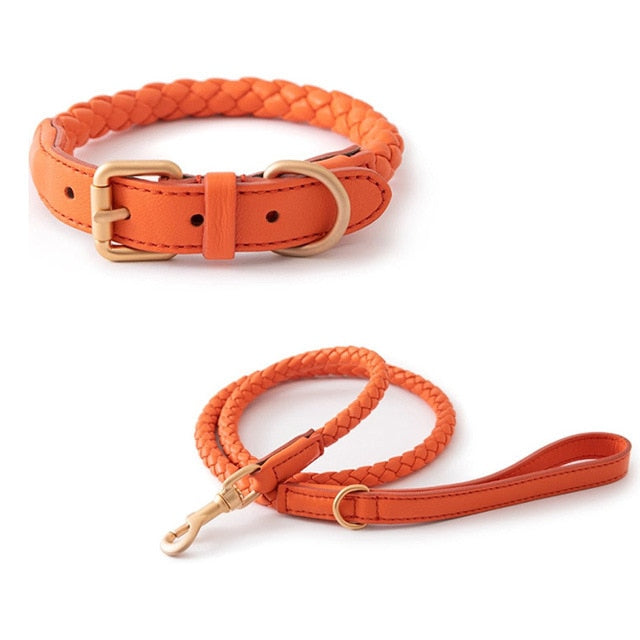 Luxury Leather Pet Dog Collar Leash Set Adjustable Dog Necklace Small Medium Large Dogs Outdoor 120cm Traction Rope Pet Supplies