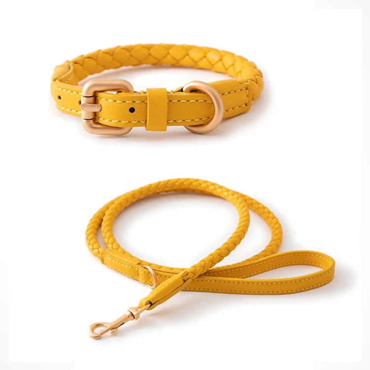 Luxury Leather Pet Dog Collar Leash Set Adjustable Dog Necklace Small Medium Large Dogs Outdoor 120cm Traction Rope Pet Supplies